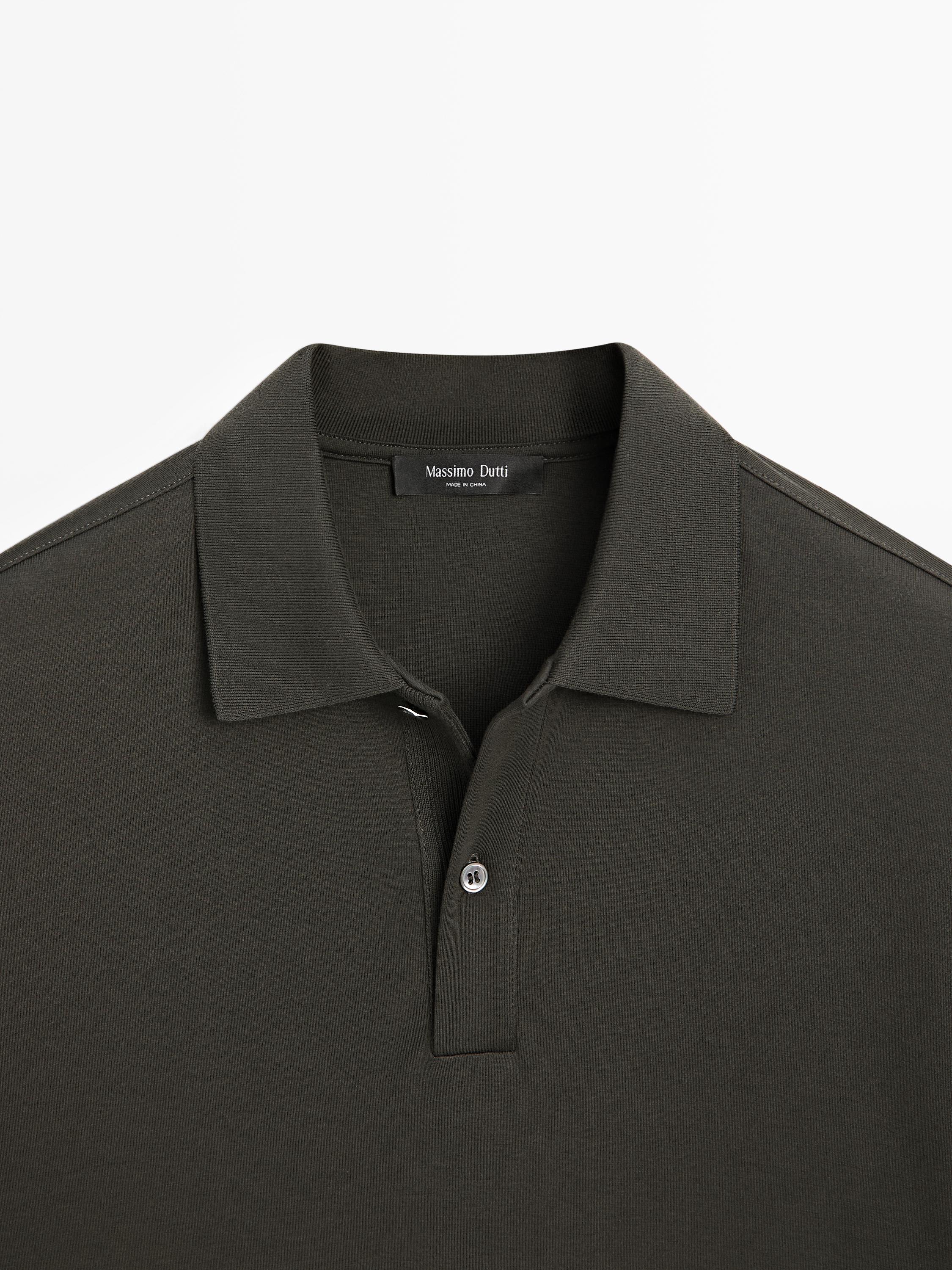 Long sleeve polo shirt with ribbed detail